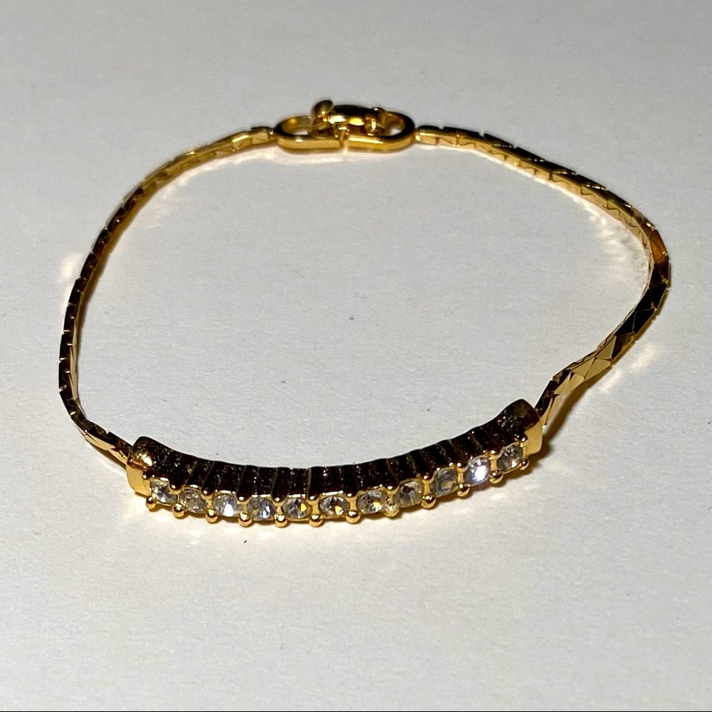 Vintage CHRISTIAN DIOR Gold Plated Snake Link Bracelet/Crystal Rhinestones Centr